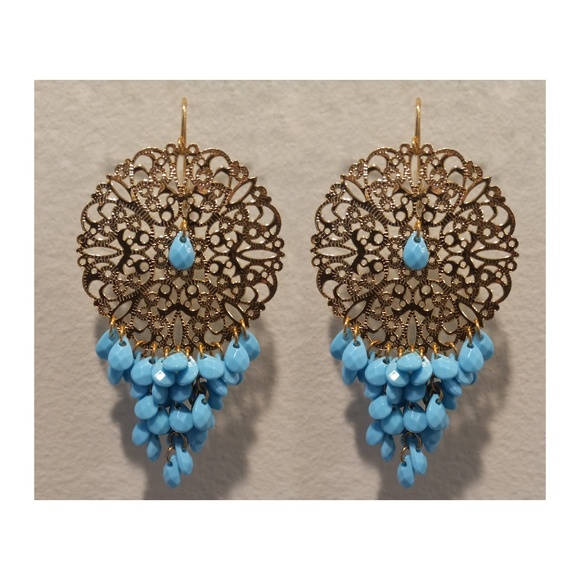 New Henri Bendel's Filigree Turquoise Colored Bead Earrings - Picture 2 of 2